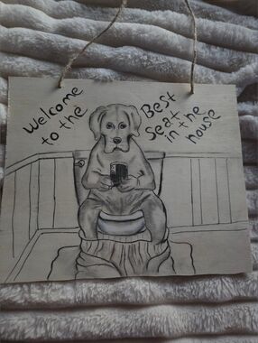 Welcome to the Best Seat in the House Lab Dog Wall Art Sign, Cream Hand Drawn